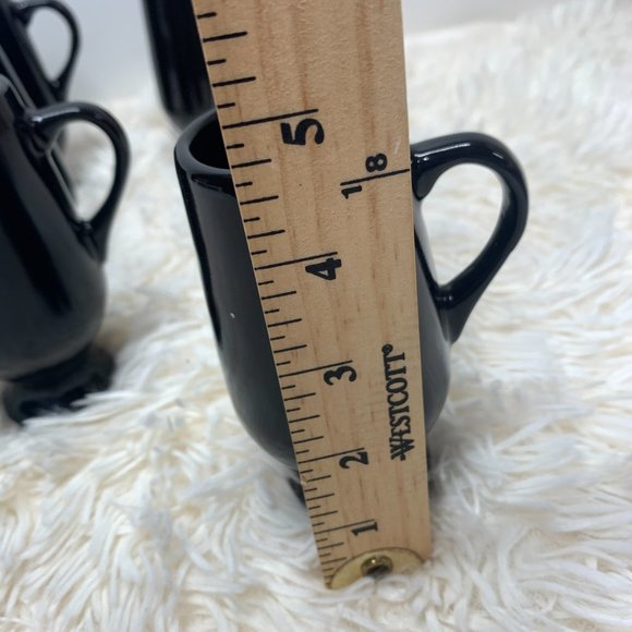 6 Vintage Retro MCM California Pottery Mugs Demitasse Art Deco Black Handle Foot - Picture 6 of 6